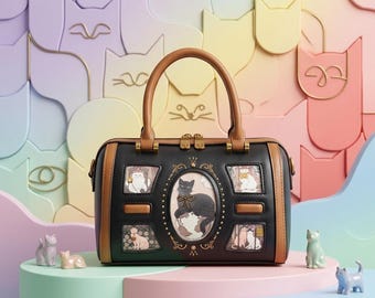 Kawaii kattväska vintage-stil handväska med topphandtag axelväska kawaii djurälskare gåva