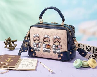 Cartoon Bear Patent Crossbody Bag, Vintage Style Structured Purse