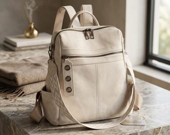 Wandelbarer Rucksack-Geldbeutel, neutrale beige Segeltuch-Schultertasche, Reisetasche mit mehreren Taschen