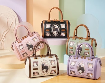 Kawaii Cat Purse Vintage Style Handbag Top Handle Crossbody Bag Kawaii Animal Lover Gift