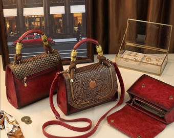 Chinese Style Embossed Handbag, Artistic Women’s Tote, Vintage Inspired Purse, Unique Statement Shoulder Bag