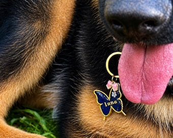 Custom Pet Name Tag – Resin Dog Tag with Gold Details, Personalized Dog & Cat ID Tag, Elegant Collar Charm, Custom Dog Name Charm, Cat Charm