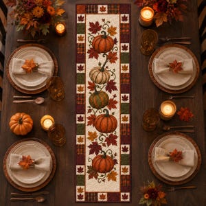 Pumpkin Maple Leaf Table Runner, Quilted Fall Harvest Runner, Thanksgiving Dining Table Decor, Farmhouse Autumn Kitchen Gift