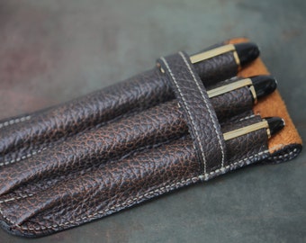 Triple Leather 3 pen caseTextured