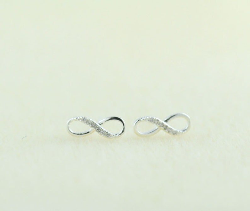 Silver Infinity Earrings, Infinity Stud Earrings, Infinity Studs, Infinity Posts Earrings, Infinite Love. Valentines Gift. Gift For Her. image 2