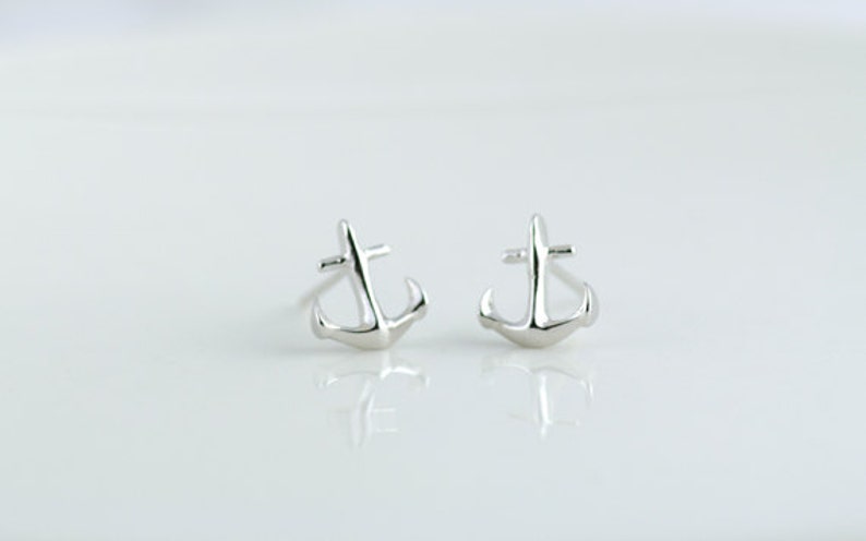 Tiny Anchor Earrings in Silver. Silver Anchor Post Earrings. Anchor My Love. Bridesmaids Gifts. image 1