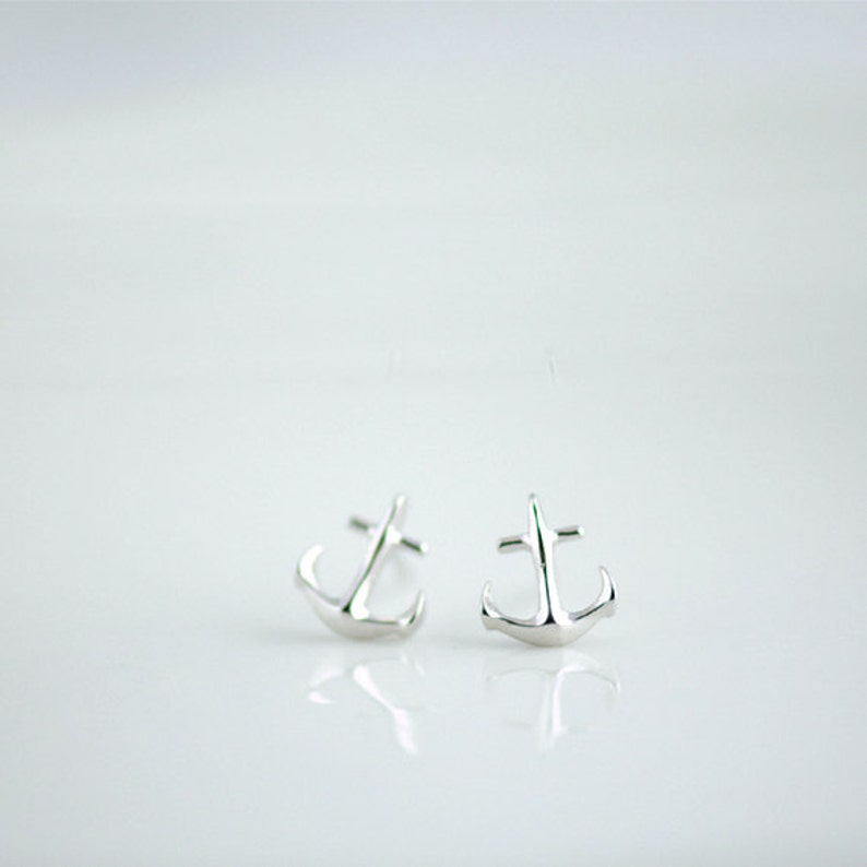 Tiny Anchor Earrings in Silver. Silver Anchor Post Earrings. Anchor My Love. Bridesmaids Gifts. image 3