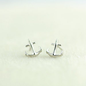 Tiny Anchor Earrings in Silver. Silver Anchor Post Earrings. Anchor My Love. Bridesmaids Gifts. image 2