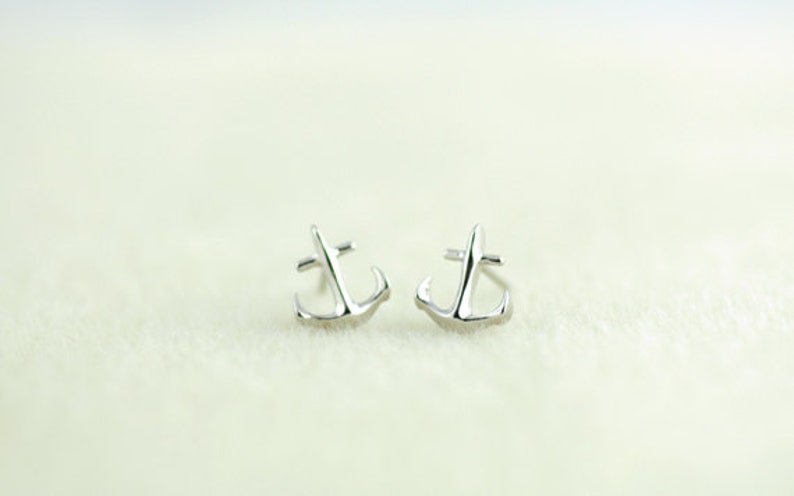 Tiny Anchor Earrings in Silver. Silver Anchor Post Earrings. Anchor My Love. Bridesmaids Gifts. image 2