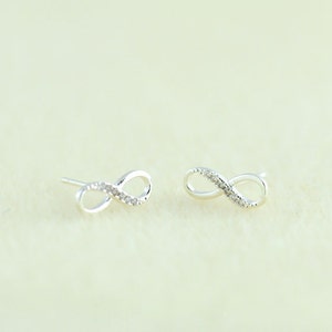 Silver Infinity Earrings, Infinity Stud Earrings, Infinity Studs, Infinity Posts Earrings, Infinite Love. Valentines Gift. Gift For Her. image 1