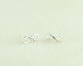 Silver Infinity Earrings, Infinity Stud Earrings, Infinity Studs, Infinity Posts Earrings, Infinite Love. Valentines Gift. Gift For Her.