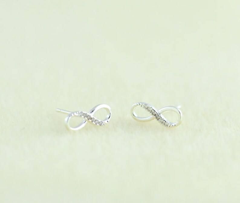 Silver Infinity Earrings, Infinity Stud Earrings, Infinity Studs, Infinity Posts Earrings, Infinite Love. Valentines Gift. Gift For Her. image 1