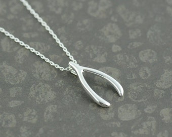 Silver Wish Bone Necklace. Wishbone Necklace in Silver. Jennifer Aniston Inspired. Lucky Amulet. Make a Wish. Lucky Charm.