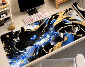 Mega Charizard Mouse Pad XL – Mega Evolution Pokémon Desk Mat – Anime Gaming Mousepad – Dragon Fire Desk Setup