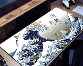 Pokémon Wave Mouse Pad XL – Lugia Pikachu Dragonair Squirtle Lapras Desk Mat – Japanese Wave Pokémon Art Gaming Mousepad – Pokémon Mouse Pad