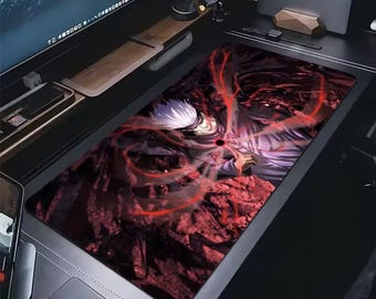 Gojo Mouse Pad XL – Hollow Purple Jujutsu Kaisen Desk Mat – Satoru Gojo Anime Gaming Mousepad – Red Energy Setup