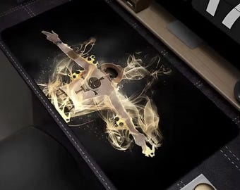 One Piece Ace Maus Pad - Portgas D. Ace Flame Schreibtischmatte, Schwarz Gold Gamingpad