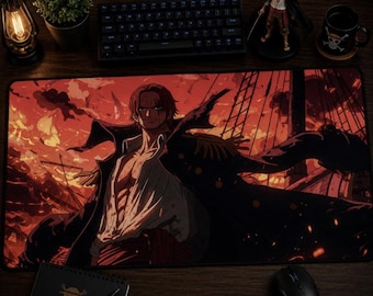 One Piece Shanks XL Desk Mat – Red Haired Pirate Anime Gaming Mousepad