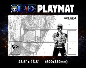 Tapete de Jogo One Piece Zoro Manga: Tapete para Jogo de Cartas TCG Anime Preto e Branco (600 x 350 mm)