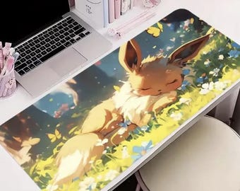 Eevee Mouse Pad XL – Pokémon Desk Mat – Sleeping Eevee Anime Art Gaming Mousepad – Cozy Gamer Desk Setup – Large Pokémon Mouse Pad
