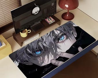 Satoru Gojo Mouse Pad XL – Jujutsu Kaisen Anime Desk Mat – Blue Eyes Gaming Mousepad – Manga Desk Setup Gift