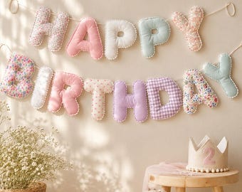 Personalized Fabric Birthday Banner, Pastel Baby Girl Party Decor