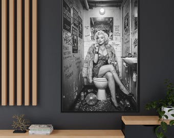 Queen of Disco, Marilyn Monroe on Toilet Disco Glamour Funny Decor, Edgy Pop Art Wall Art Multi Framed Canvas Y-971