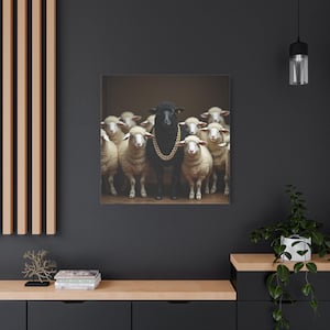 Lamb King Black Sheep Canvas Wall Art - Black Sheep Art - Minimalist Nature Wall Decor Y-7