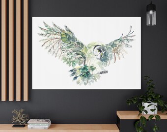 Owl CAnvas  gift, Flying Owl Wall Art, Owl artwork, Green Owl Canvas Art Y-501