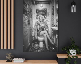 Queen of Disco, Marilyn Monroe on Toilet Disco Glamour Funny Decor, Edgy Pop Art Wall Art Canvas Ready To Hang Y-971