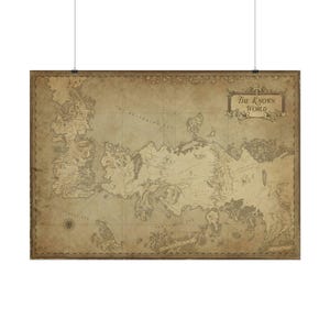 May include: A rectangular wall hanging featuring a vintage-style map titled The Known World. The map displays various continents, islands, and seas in shades of sepia and tan, with a decorative border and a compass rose in the lower left corner.