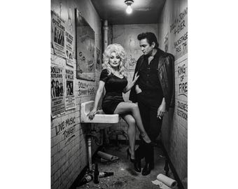 Dolly Parton Johnny Cash Bathroom Art, Outlaw Country Print, Rolled Poster Y-979