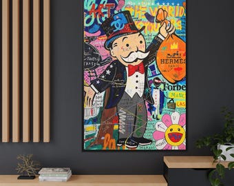 Pop Art Monopoly Man Fashion Unique Modern Painting Print Abstract Framed Canvas Wall Art Y-470