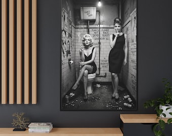 Audrey Hepburn Marilyn Monroe Punk Bathroom Art, Gritty Glamour Print, Framed Canvas Art Y-976