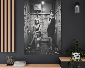 Audrey Hepburn Marilyn Monroe Punk Bathroom Art, Gritty Glamour Print, Canvas Wall Art Y-976