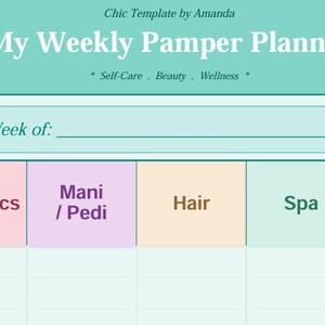Mein wöchentlicher Verwöhn-Planer -Persönlicher Schönheits-Organizer, Terminkalender - Me Time Agenda -Mein wöchentlicher Pflegeplaner -Digitaler Download