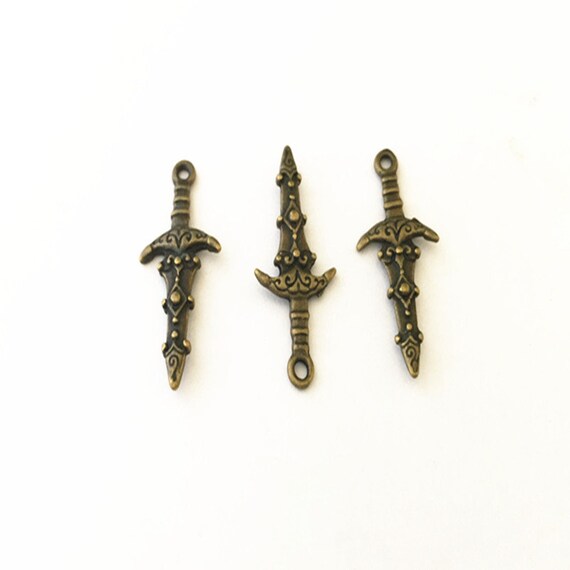 40pcs Of Antique Bronze Double Sided Sword Pendant Charm Etsy