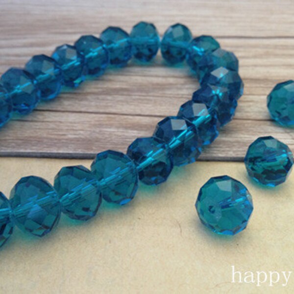 30pcs Peacock blue color crystal beads 12mm