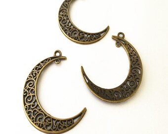 15pcs Antique bronze moon Pendant Charms 28mmx40mm