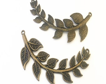 3pcs  Antique bronze leaves pendant charm 28mmx86mm