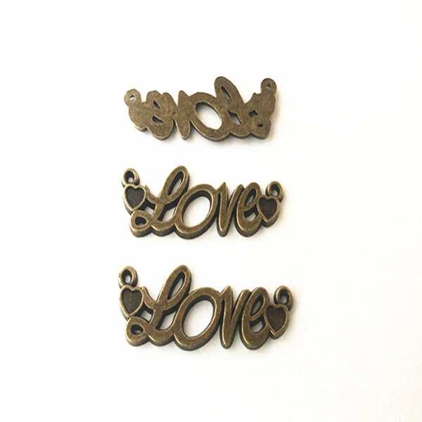 20pcs de bronze antique Love connecteur pendentif charme 12mmx35mm