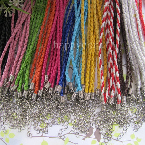 36pcs 3mm  17-19inch Adjustable  assorted Color (12 color)Faux Braided leather necklace cord