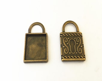 10pcs antique bronze lock Pendant Base tray 20mm