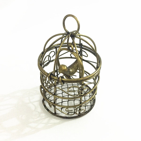 2pcs Antique bronze oiseau cage charme pendentif 43mmx77mm