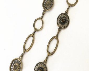 3.14ft  Fancy Antique bronze Flower shape  Metal Chain Necklace Chain