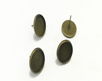 20pcs 14mm Antique Bronze (copper)  Stud Earrings Base tray