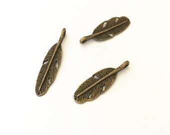 20pcs antique bronze small feather pendant Charms 8mmx30mm