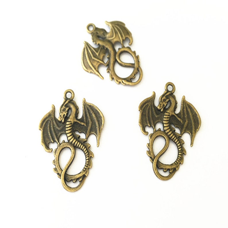 12pcs Antique Bronze Dragon Charm Pendant 27mmx34mm Etsy