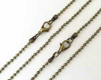 10pcs  1.5mm  antique bronze ball necklace chain with Lobster clasp