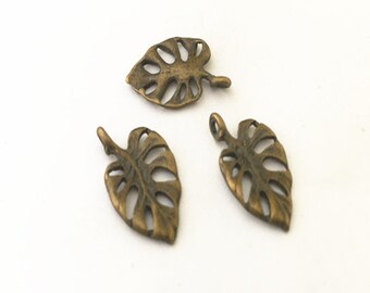 25pcs Antique bronze Feuille pendentif charme 12mmx20mm